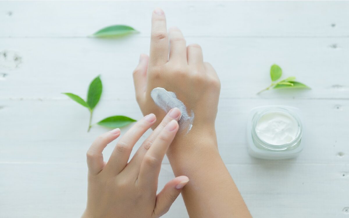 Skincare. Woman taking care of her dry complexion.